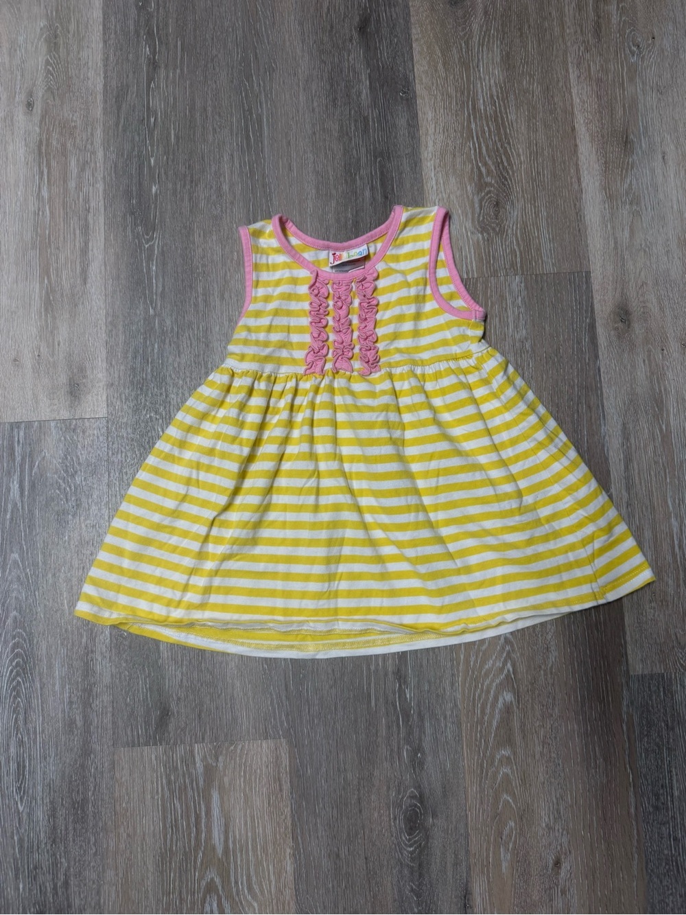 Jellybean Girls Yellow & White Striped Sleeveless Ruffle Dress Size 6
